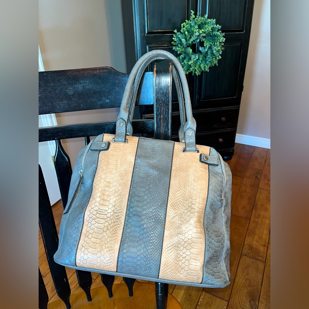 Gray and tan crocodile women’s purse